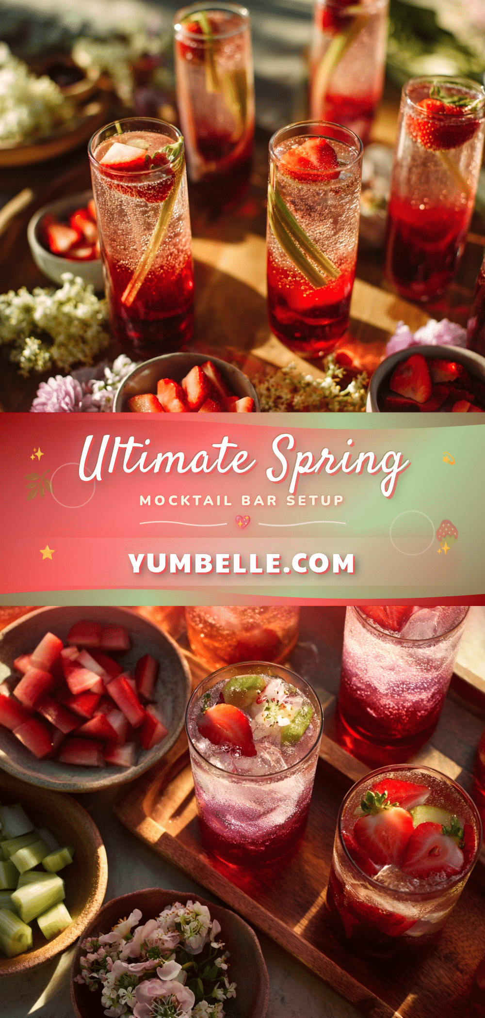 fresh strawberry rhubarb shrub mocktail recipe