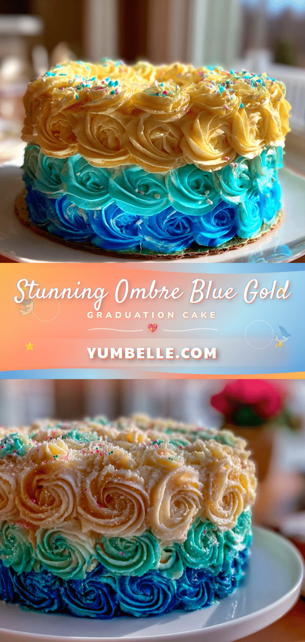ombre blue and gold graduation cake recipe