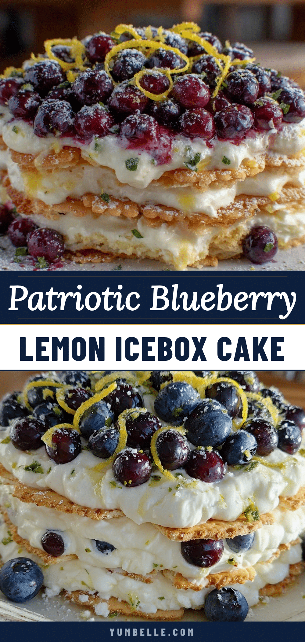 Fluffy Star-Spangled Blueberry Lemon Icebox Cake recipe