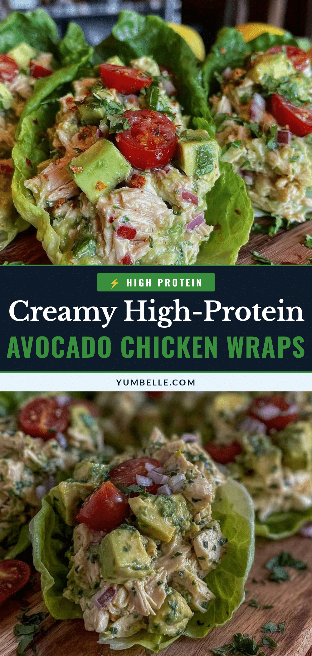 healthy high-protein avocado chicken salad lettuce wraps recipe