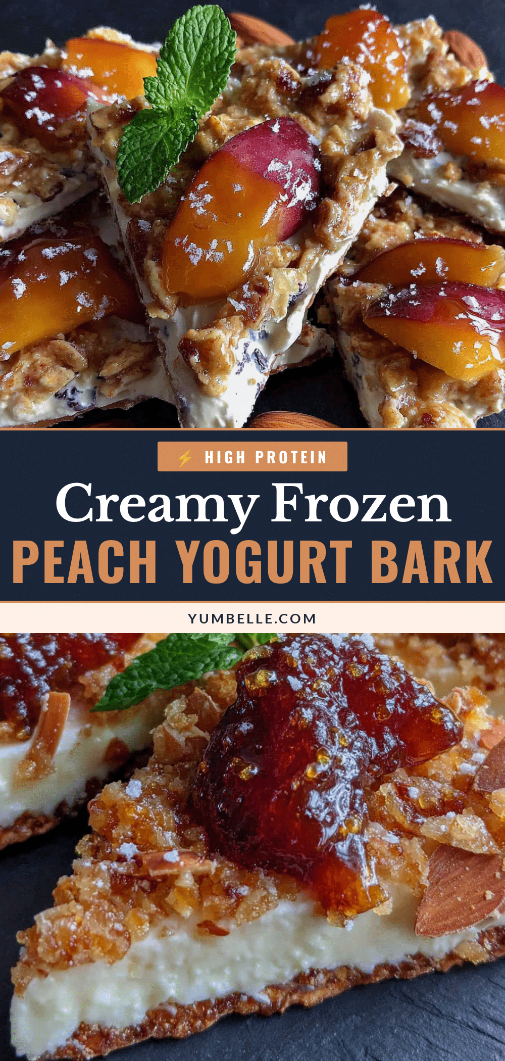 creamy frozen Greek yogurt peach bark with honey recipe