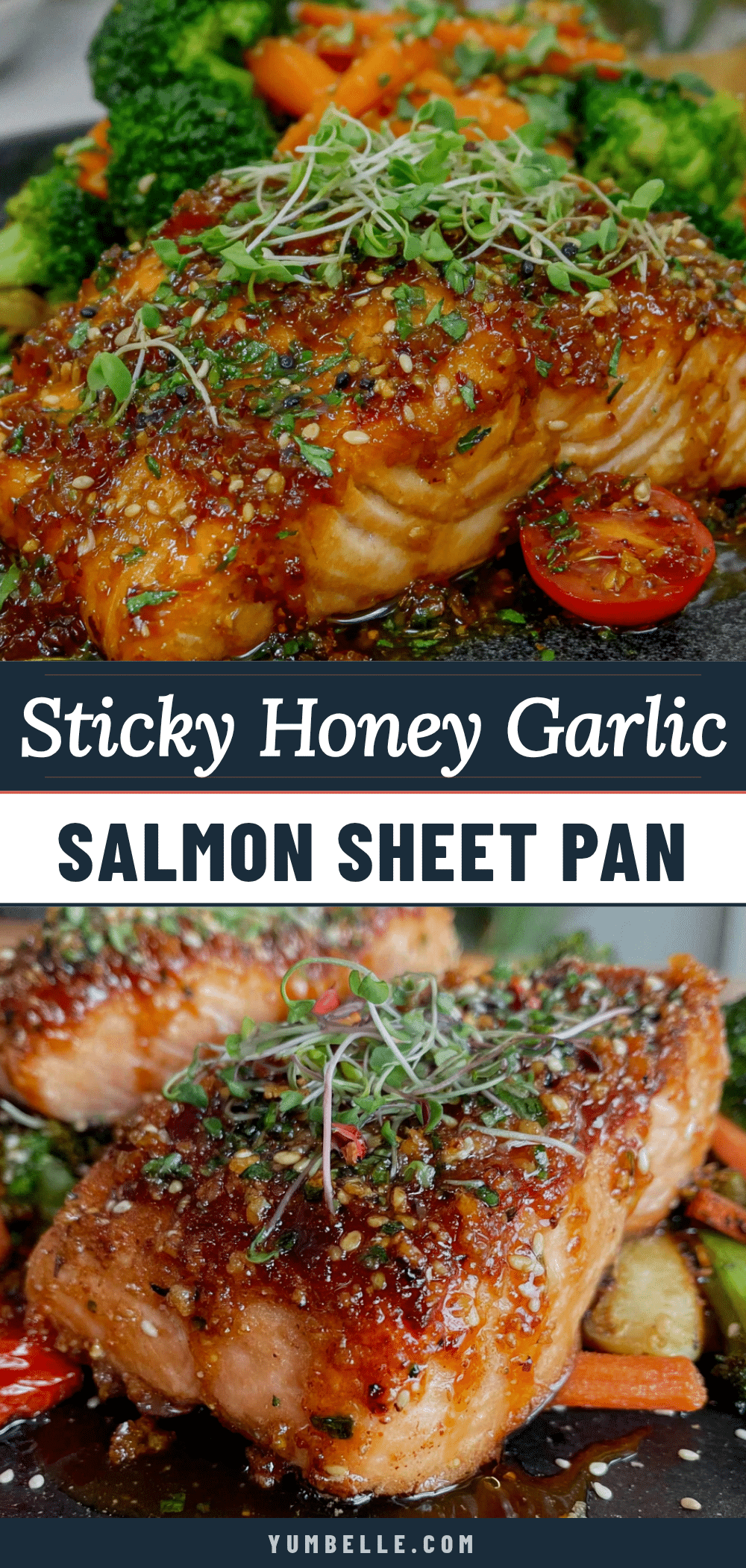 sticky honey garlic salmon with roasted vegetables recipe