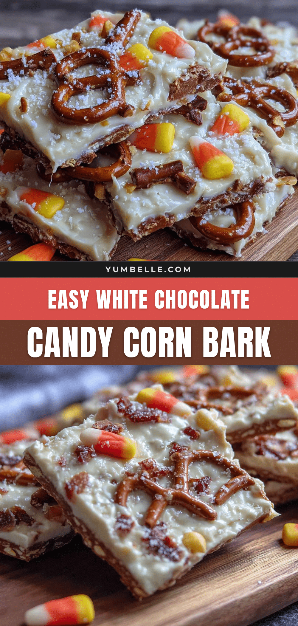 white chocolate candy corn bark with pretzels recipe